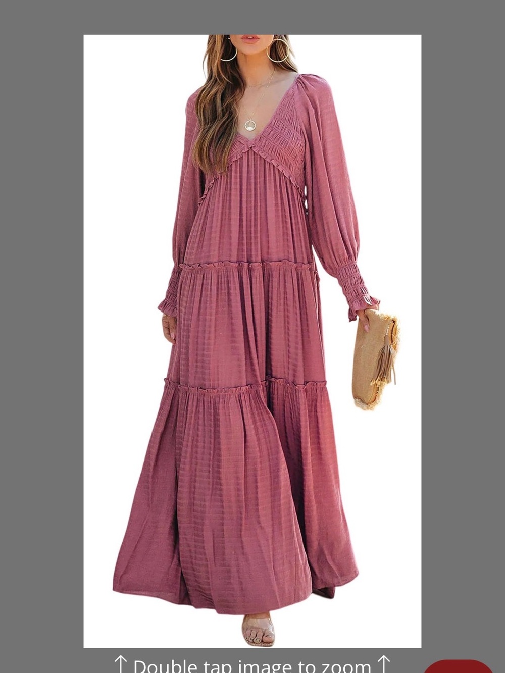Boho V-Neck Tiered Maxi Dress in Dusty Rose